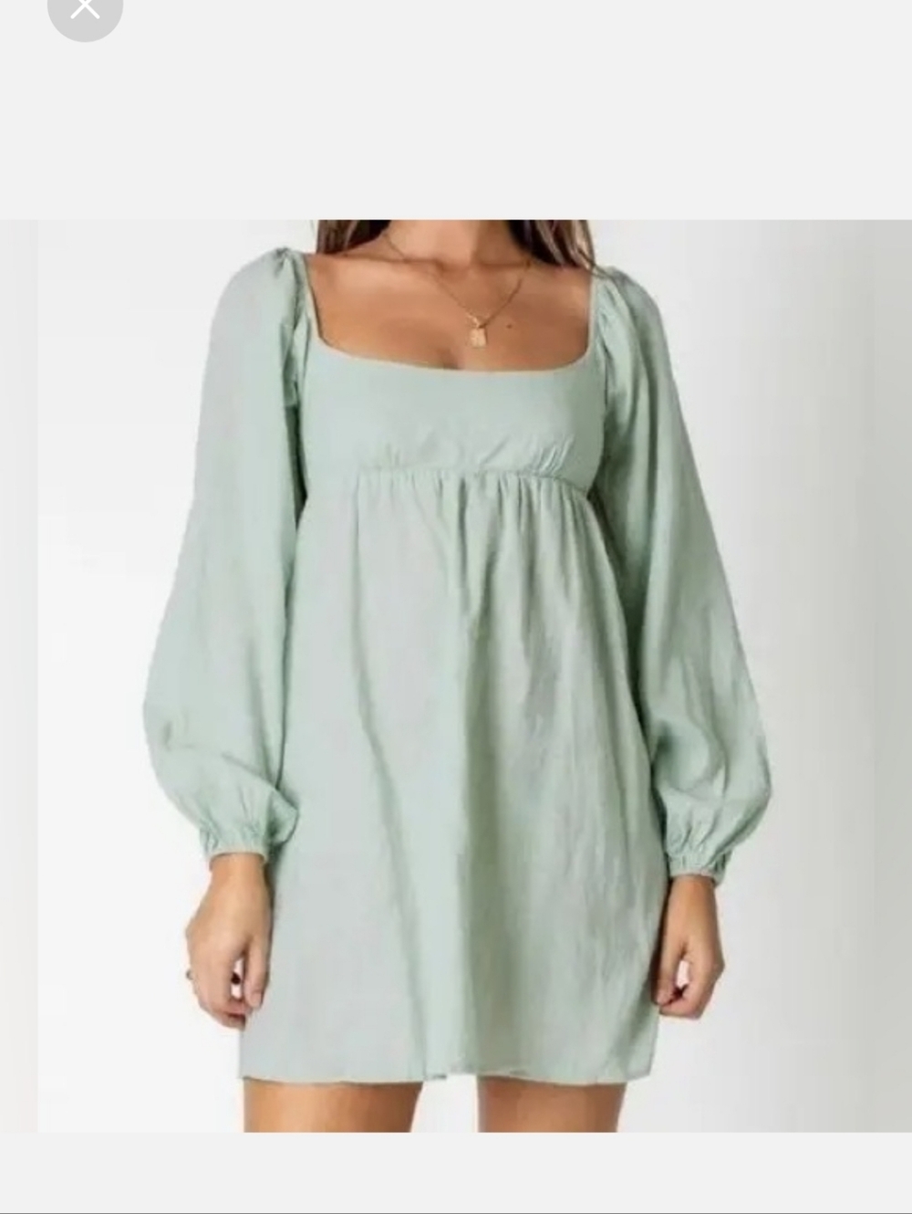 Princess Polly Olivia Square Neck Long Sleeve Mini Dress in Sage Green